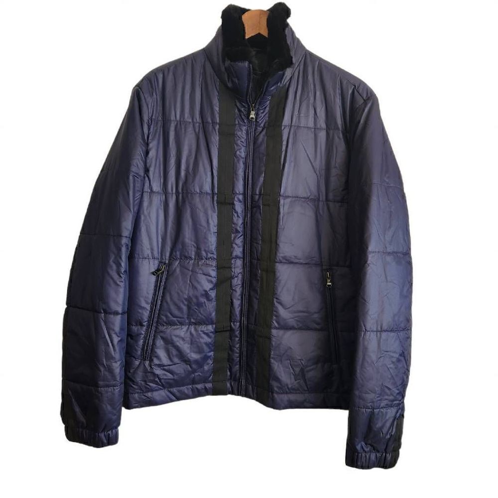 BOSS HUGO BOSS Men's Plum and Black Doobie Down Puffer Fur Collar Jacket Size 42
